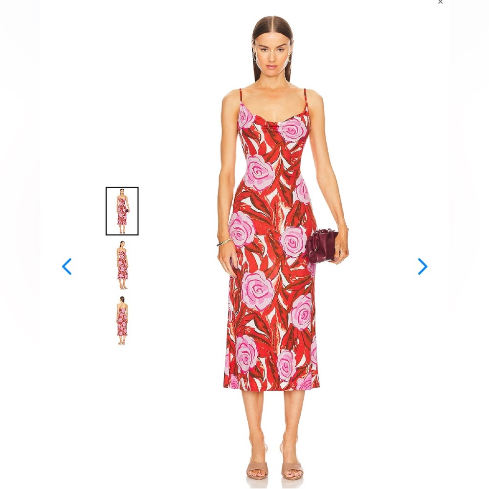 Diane Von Furstenberg Alik spaghetti strap rose print midi dress, S - Picture 2 of 11